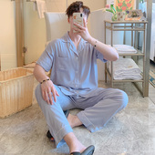 家居服2024年新款 情侣睡衣女夏季 棉绸男 短袖 长裤 日系睡裙薄款 大码