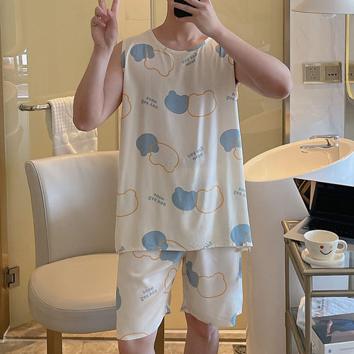 男士大码睡衣夏季薄款棉绸宽松