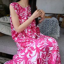 度假风睡裙女夏季棉绸无袖睡衣长款高级感红色家居裙可外穿连衣裙