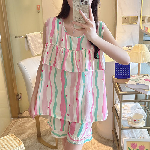 夏季短裤薄款套装棉绸家居服