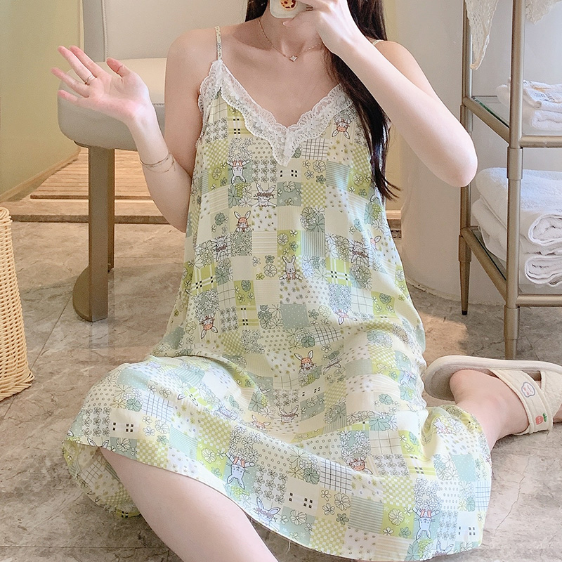 吊带睡衣棉绸印花纯欲夏季