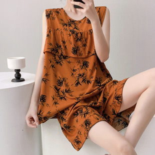 2025新款 防凸点睡衣女夏棉绸大码 中老年妈妈睡衣防凸点家居服套装
