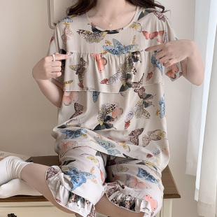 棉绸睡衣女夏季 防凸点大码 国风家居服气质清冷高级感短袖 绵绸套装