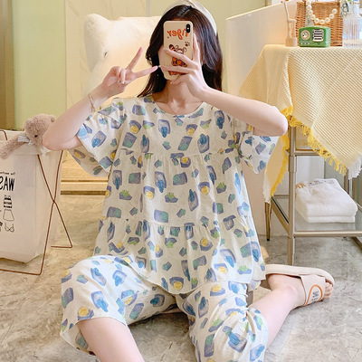 taobao agent Summer pijama, thin cute set, with short sleeve, plus size