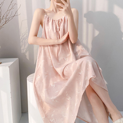 夏季薄款棉绸凉感吊带长款睡裙