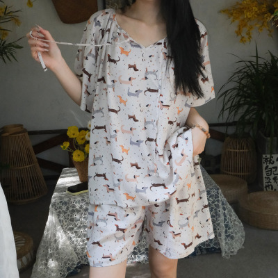 睡衣女夏棉绸卡通可爱短袖短裤