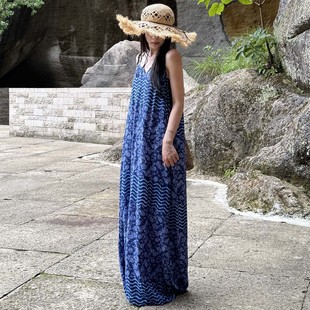 棉绸睡裙女夏天印花薄款吊带两穿长裙可外穿海边度假高级感连衣裙