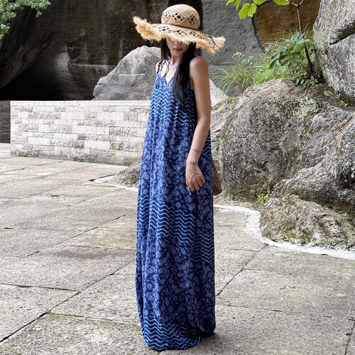 棉绸睡裙女夏印花薄款吊带两穿