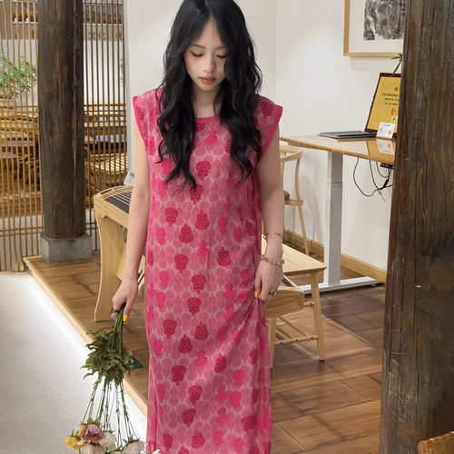 宫廷风棉绸睡裙女夏印花薄款背心