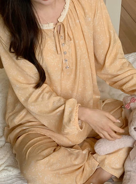 韩版甜美人棉碎花睡衣套装可外穿