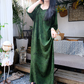 家居服防凸点长裙 睡衣宽松大码 带内衬睡裙女夏棉绸新中式 国风短袖