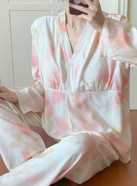 带胸垫棉绸和服领可外穿睡衣套装