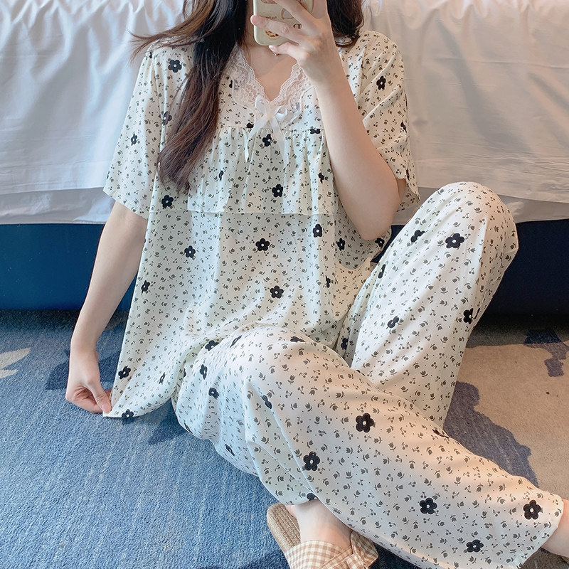 棉绸睡衣女春夏季防凸点空调房家居服人造棉免穿内衣短袖绵绸套装