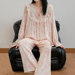 可外穿春秋款 2025新款 家居服套装 棉绸睡衣女夏长袖 公主风宽松大码