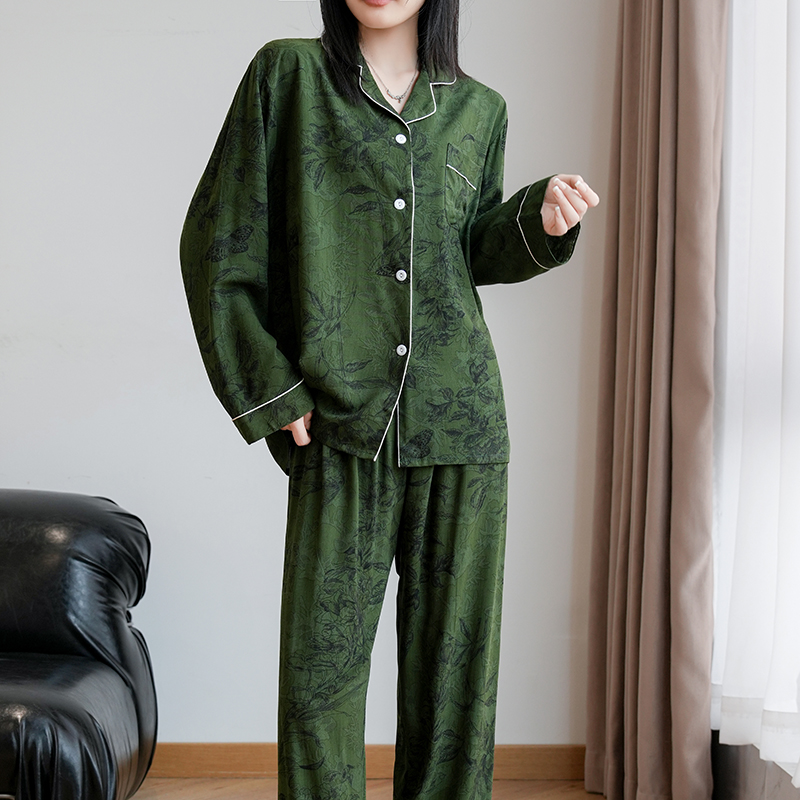 棉绸新中式国风印花女生舒适春秋季2024新款高级大码家居服可外穿