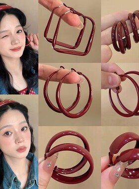 秋冬款安可拉红耳环女个性几何形