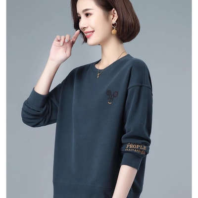 圆领卫衣女春秋薄款2025新款小个子妈妈短款宽松洋气中年爆款上衣