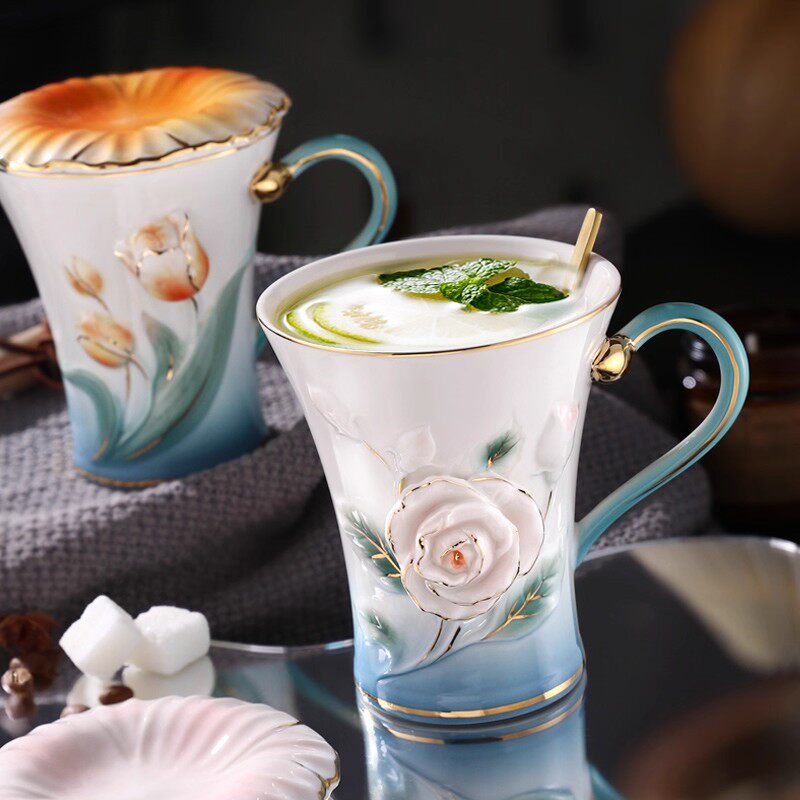 陶瓷咖啡杯碟创意浮雕下午茶杯精致礼盒套装节日送礼情侣水杯耐热