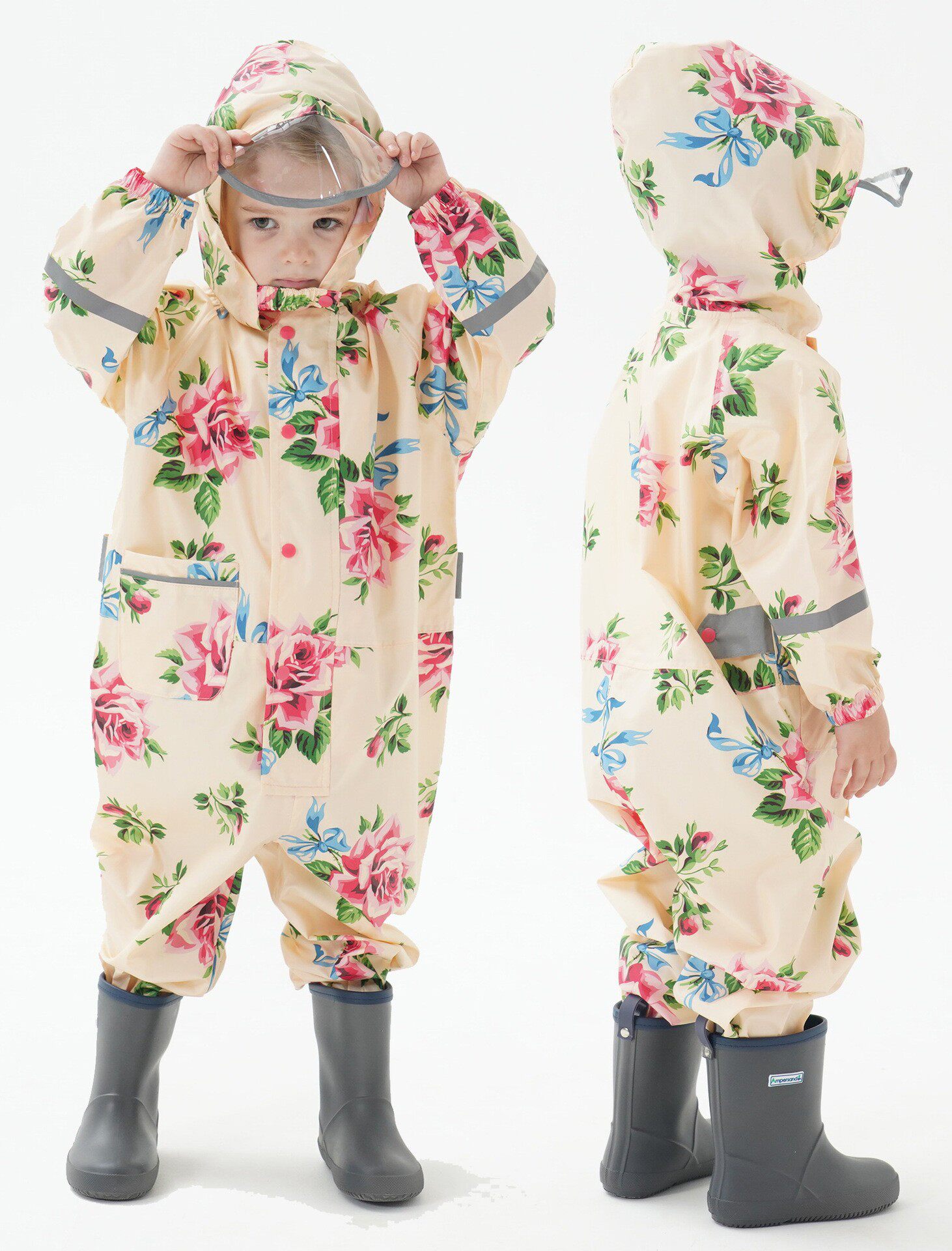 女童小童儿童雨衣韩国时尚甜美花朵可爱学生大帽檐雨披防水服亲子