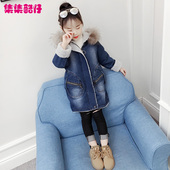 韩版 儿童加厚加绒棉服秋冬季 牛仔洋气棉衣外套 女童冬装 2019新款