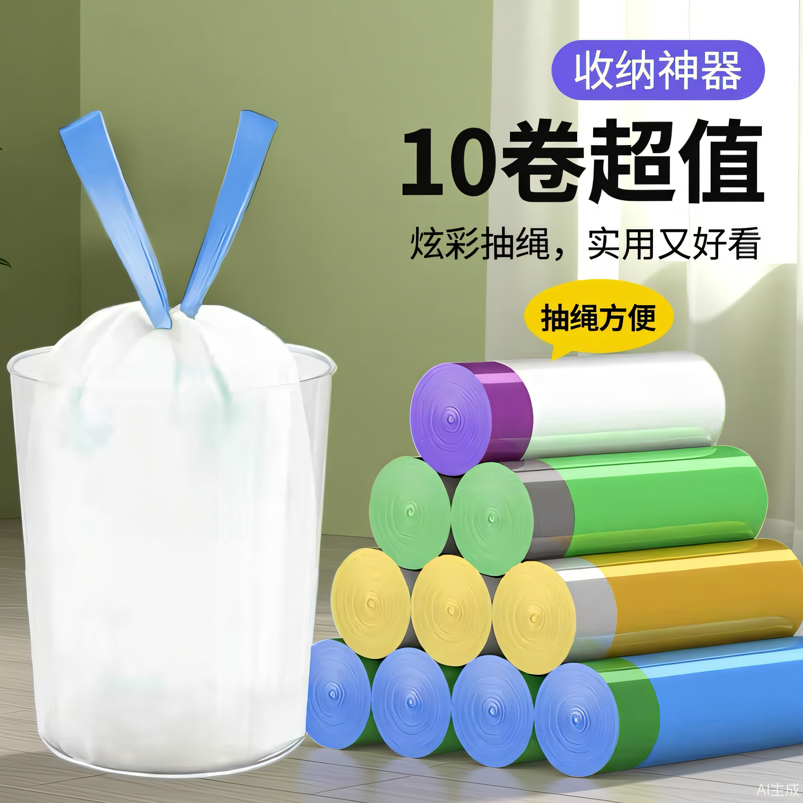 加厚手提式抽绳垃圾袋家用清洁袋黑色塑料袋,家庭/个人清洁工具,家用垃圾袋,淘宝优惠券,粉丝福利购,淘宝优惠卷