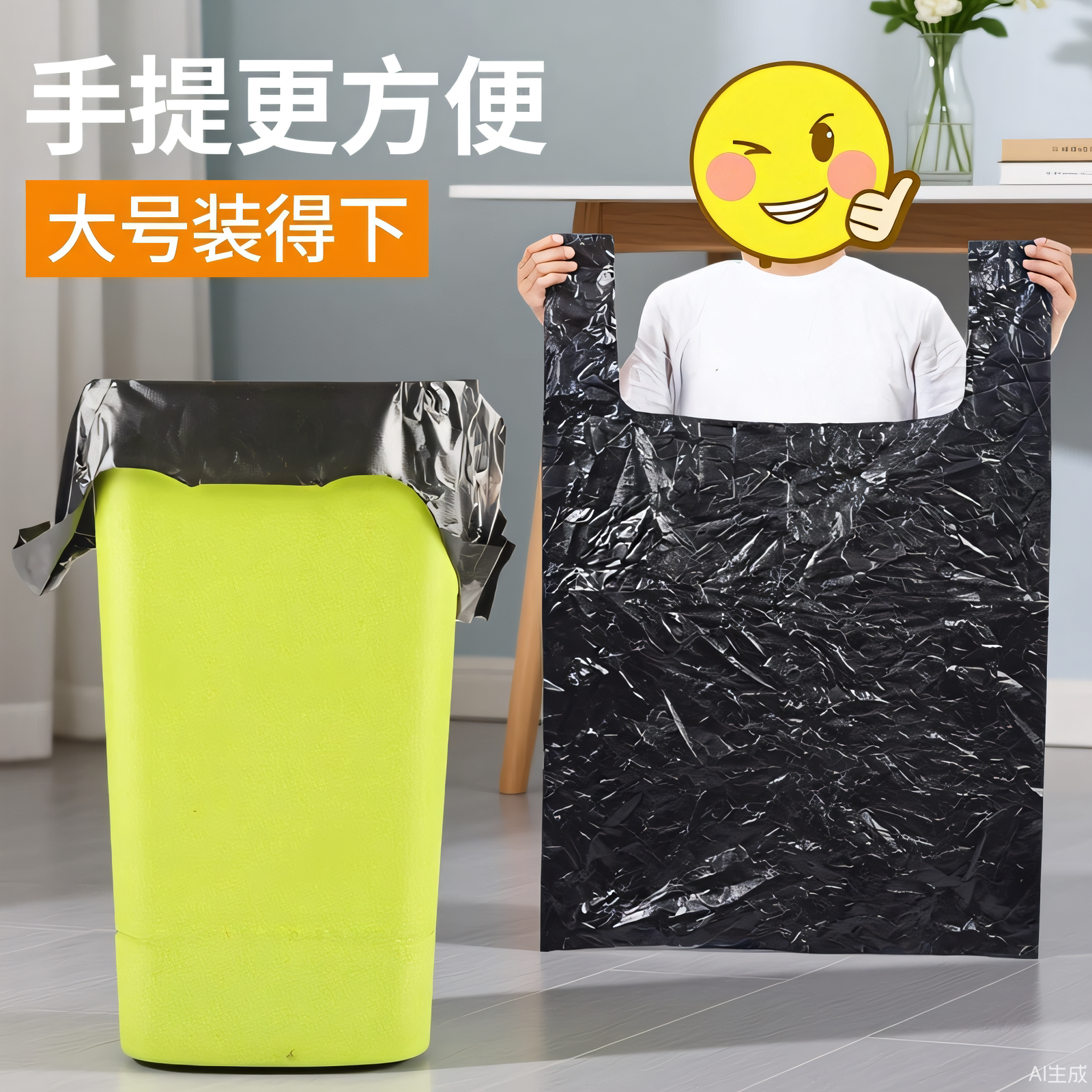 手提垃圾袋家用中号塑料贷拉垃商用加厚黑色大号拉极圾圾桶背心式