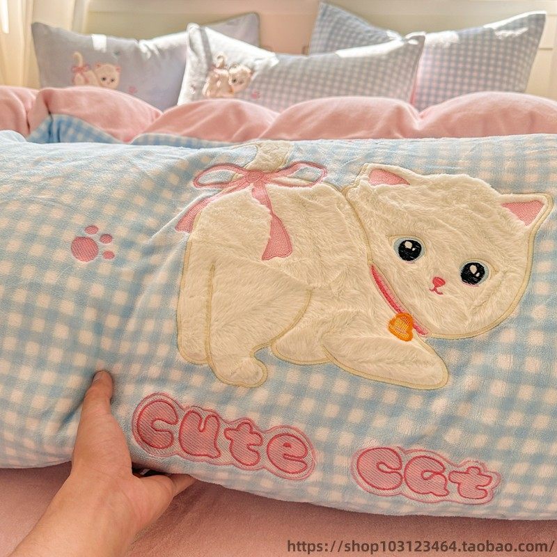 2025新款牛奶绒床上四件套冬季加厚珊瑚绒床单被套学生宿舍三件套,床上用品,床品套件/四件套/多件套,淘宝优惠券,粉丝福利购,淘宝优惠卷