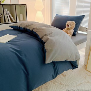 2025新款化纤水洗棉四件套纯色被套床单学生宿舍床上用品