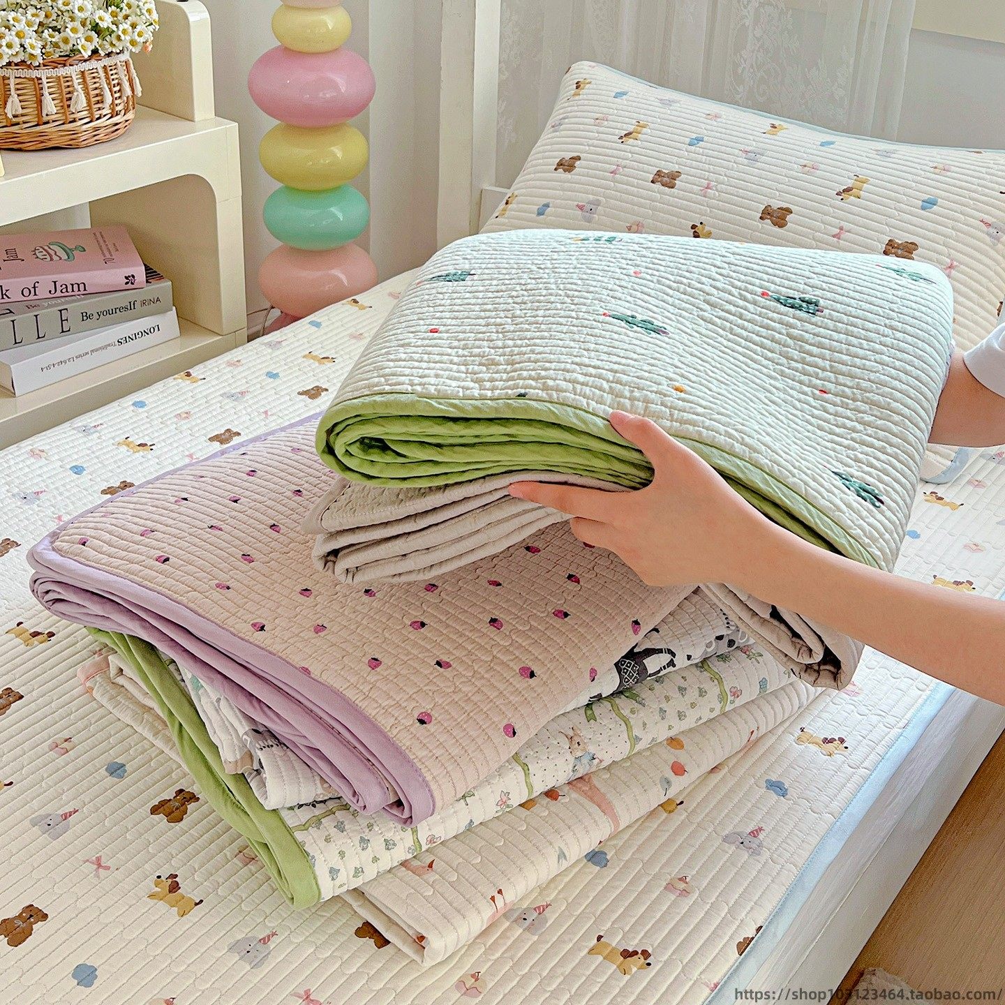 全棉床盖三件套小清新纯棉绗缝夹棉床单榻榻米床盖50%新疆棉花垫,床上用品,床盖,淘宝优惠券,粉丝福利购,淘宝优惠卷