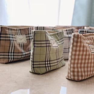 原创zakka风格子化妆包 森女复古格纹杂物小方包 韩版ins手拿包袋