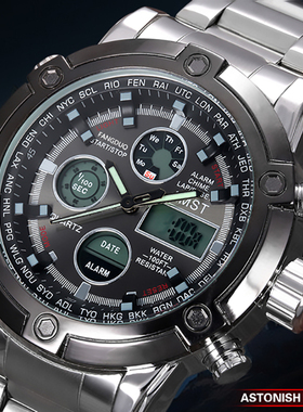 AMST多功能双显电子石英表户外运动学生防水登山时尚男士手表3022