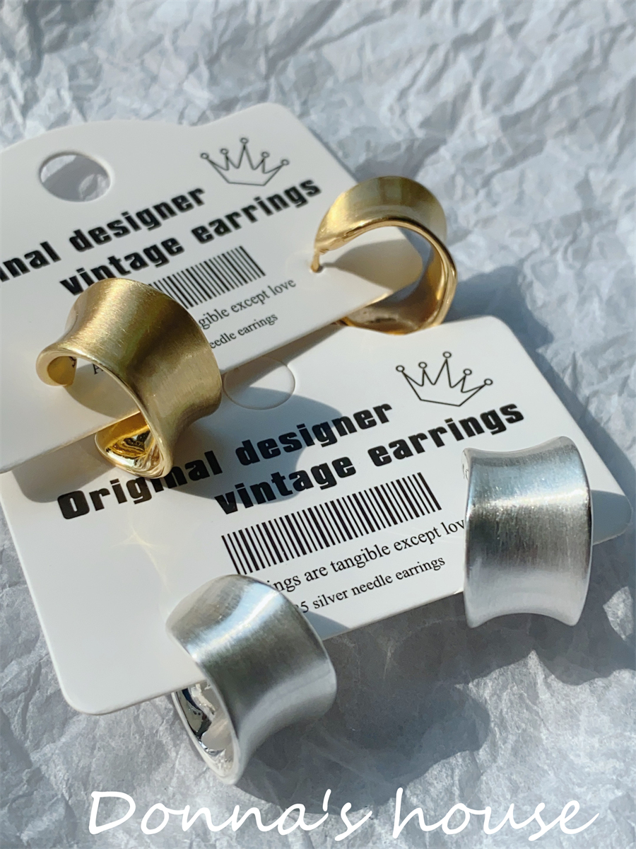 欧美铜女拉丝C形耳圈高级感