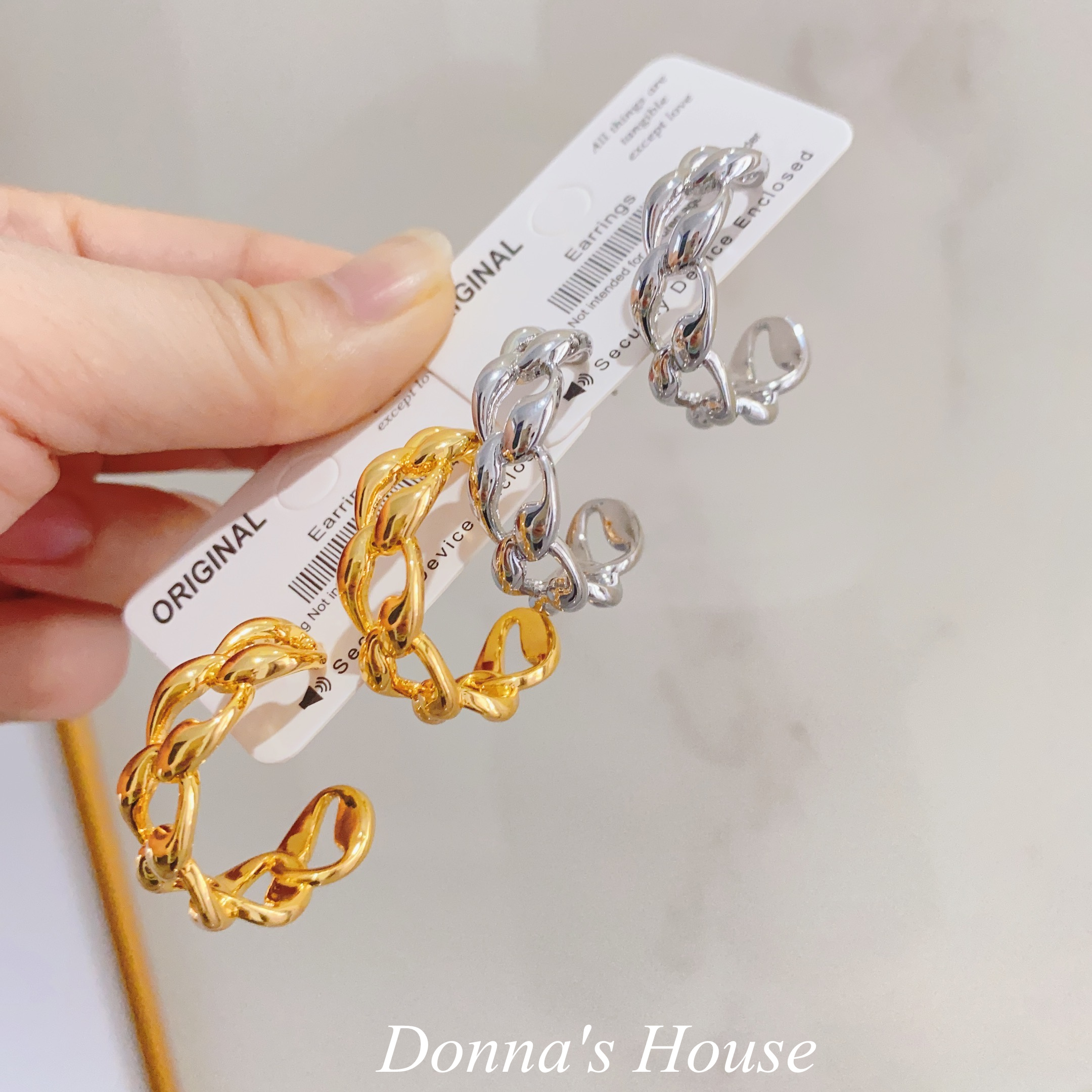 日韩风镂空链条金属耳圈