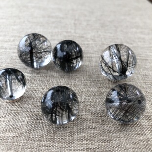 纯天然原矿黑发晶散珠12/14/16/18/20mm多宝珠