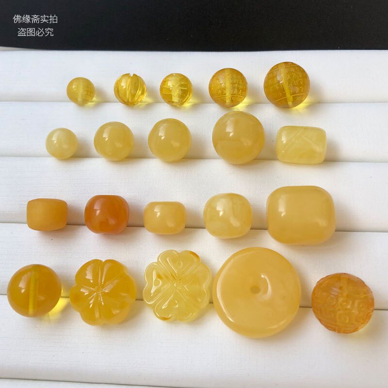 纯天然琥珀蜜蜡桶珠老型108星月菩提配饰心经富甲10M金珀单珠散珠