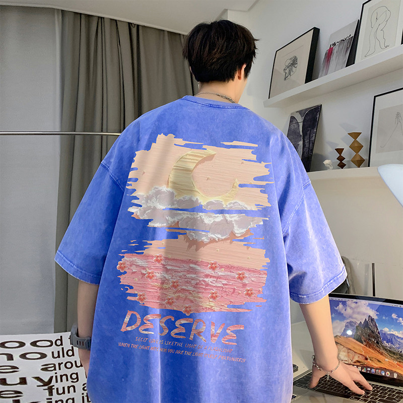 数据超好重磅抖音品质美式复古蜡染水洗做旧宽松短袖t恤T969P38,男装T恤,电商A486