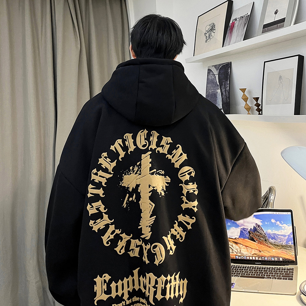 重磅华棉欧美式嘻哈潮流发泡印花宽松连帽卫衣W358-P55图片
