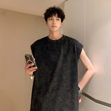 现货供应抖音档口二开240重磅下摆破洞无袖t恤水洗背心BX03供23，男装T恤，电商A486