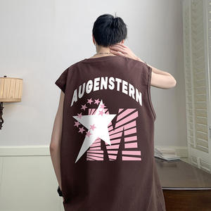 直播品质重磅纯棉220克美式印花宽松背心男女无袖t恤潮BX199P25