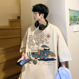 重磅纯棉 2023夏装新款潮牌字母印花宽松短袖t恤半袖上衣T532-P25图片