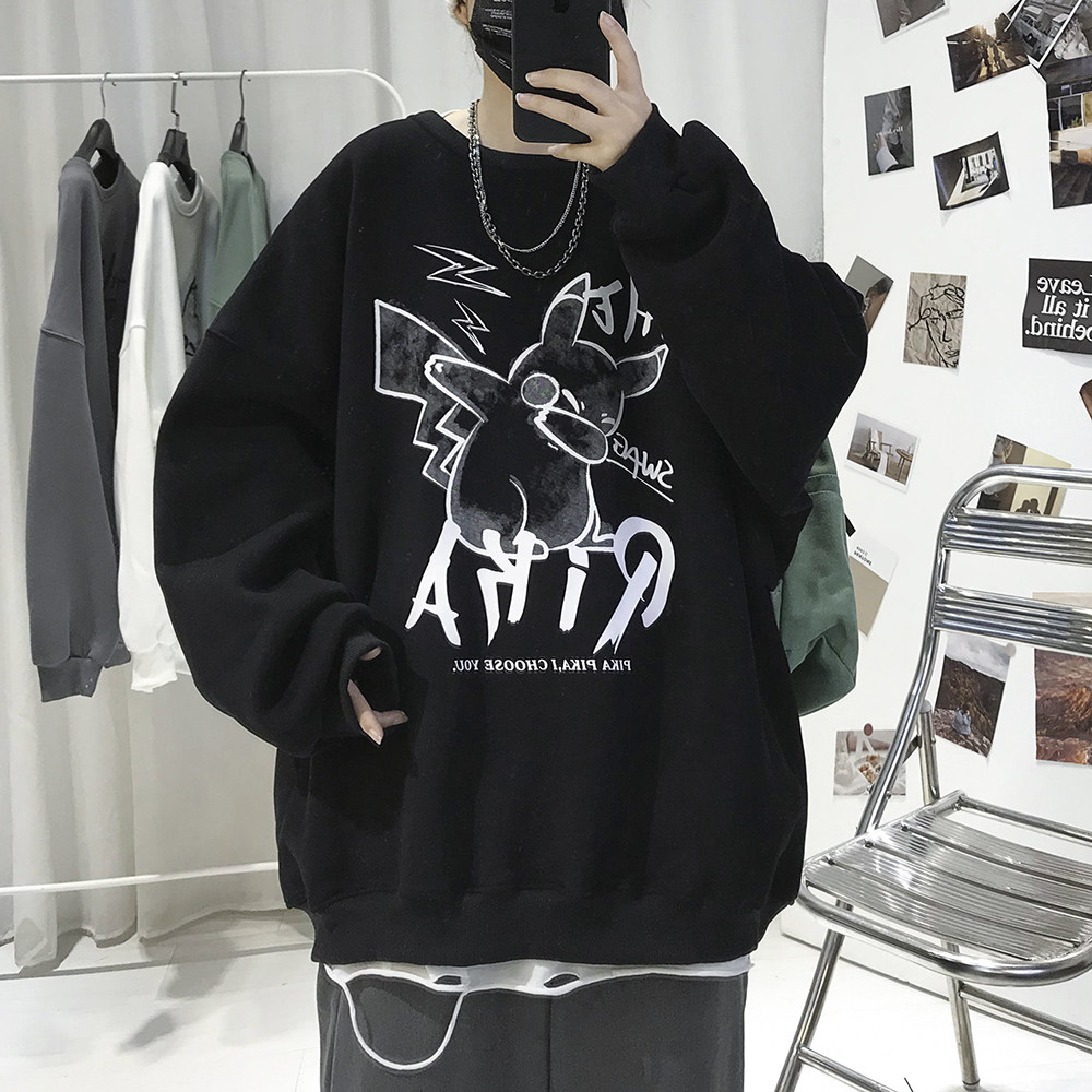 韩版潮流嘻哈ins风卡通印花圆领宽松卫衣外套W119常规P28加绒P37,男装卫衣,电商A486