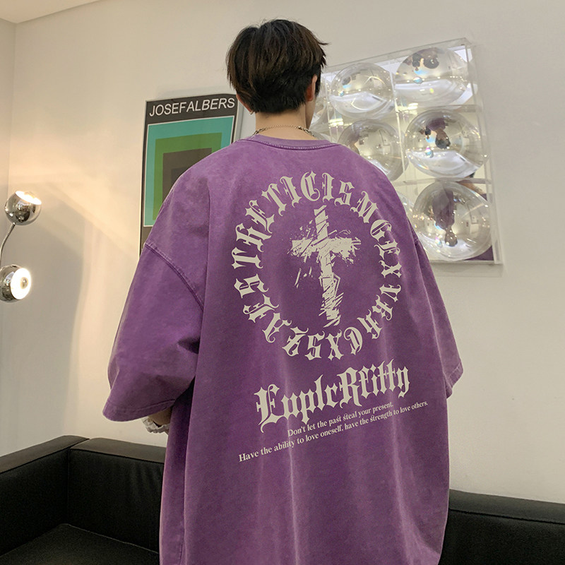 自助拼款更好卖重磅水洗纯棉美式水洗蜡染宽松短袖t恤T756-P35,男装T恤,电商A486