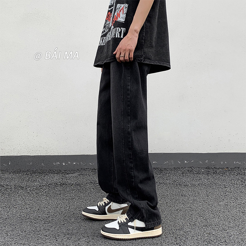 直播品质 男女款 美式高街宽松直筒黄泥色水洗牛仔裤潮 K1102-P55图片