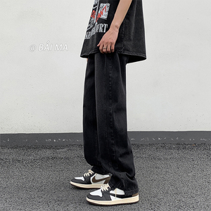 直播品质 男女款 美式高街宽松直筒黄泥色水洗牛仔裤潮 K1102-P55图片