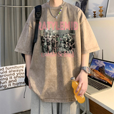 重磅纯棉抖音品质美式印花蜡染水洗做旧宽松情侣短袖t恤D167P35，男装T恤，电商A486