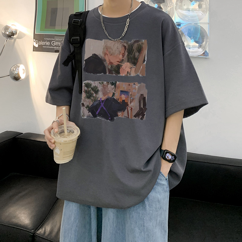 直播供应有280克男女重磅220克纯棉美式印花宽松短袖t恤T752-P25,男装T恤,电商A486