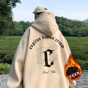 抖音品质重磅加绒加厚欧美式嘻哈连帽印花潮流卫衣外套W528-P55,欧美海岛度假穿搭图片