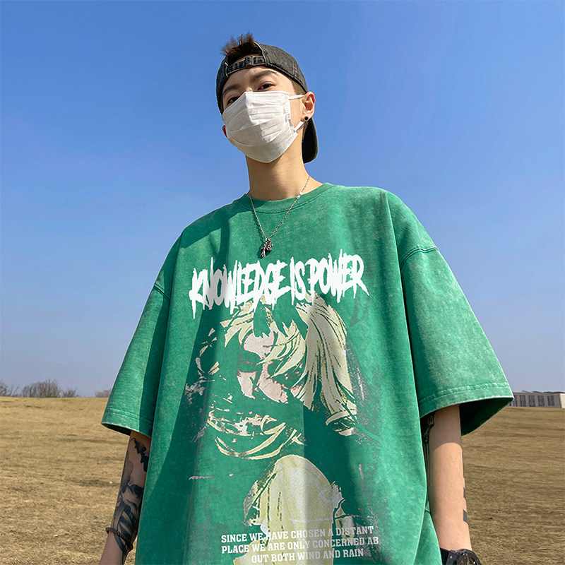 数据超好重磅抖音品质美式复古蜡染水洗做旧宽松短袖t恤T811P35,男装T恤,电商A486