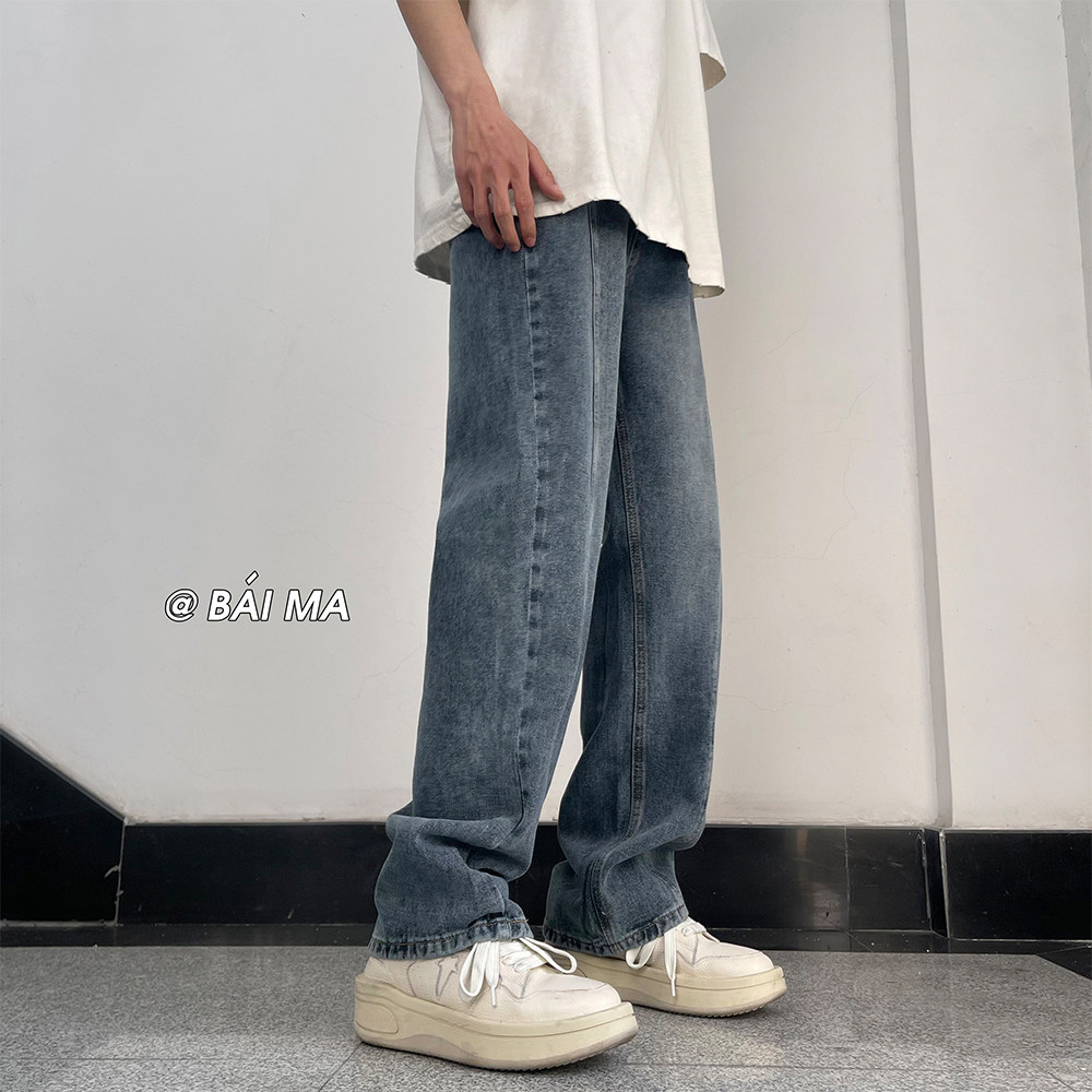 夏季美式高街ins潮牌宽松直筒长裤做旧复古水洗牛仔裤K5532-P55,男装牛仔裤,电商A486