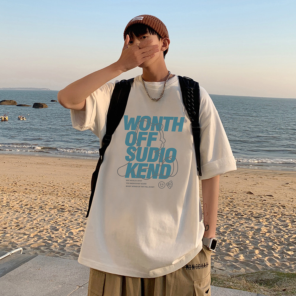 T210-P25潮牌嘻哈印花宽松短袖t恤男2023夏装韩版ins半袖上衣体恤图片